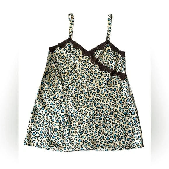 Morgan Taylor Intimates blue and brown cheetah pattern lace top XL - Picture 1 of 7